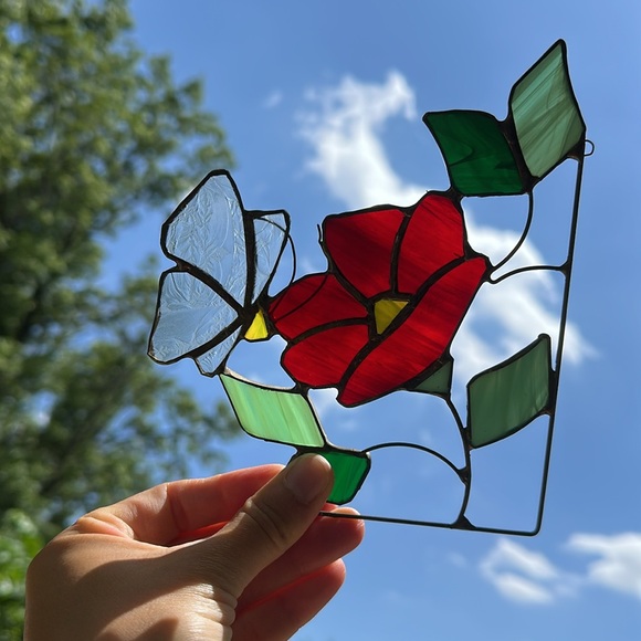 Vintage Other - Vintage Stained Glass Floral Art Piece